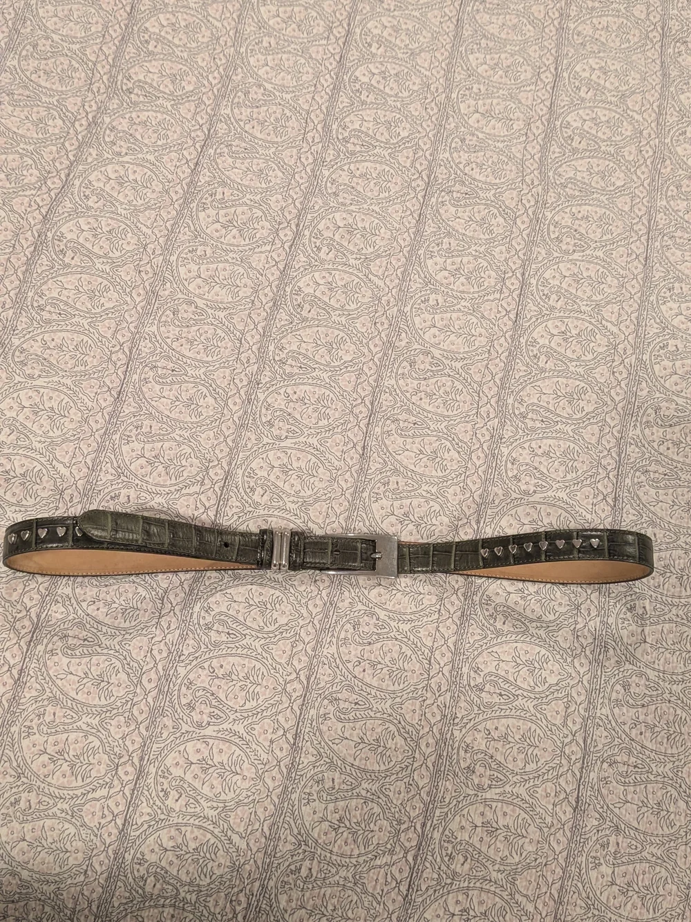 Talbots Forest Green XL Belt Silver Heart Studs Buckle | Classic Italian leather